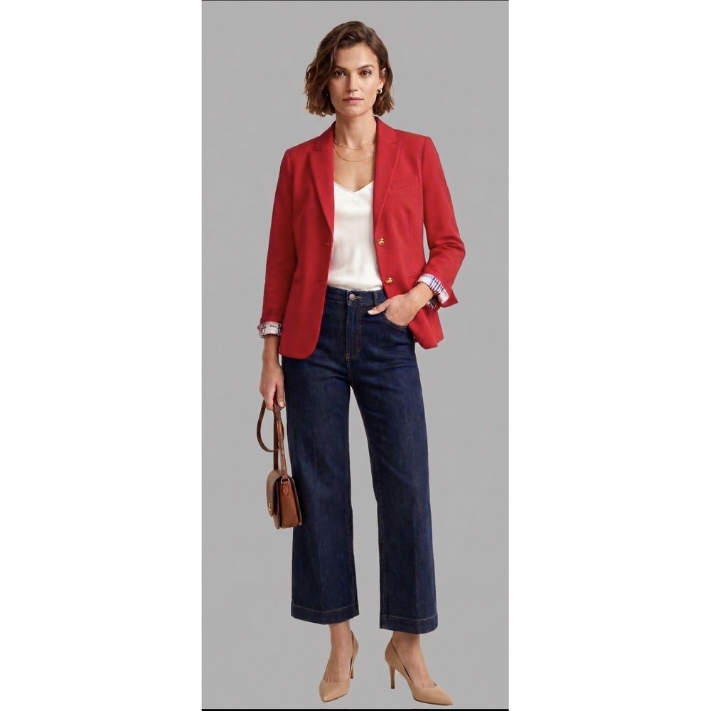 Brooks Brothers Women's Red Fleece Red Cotton Blazer Plaid Lined Sz 4.